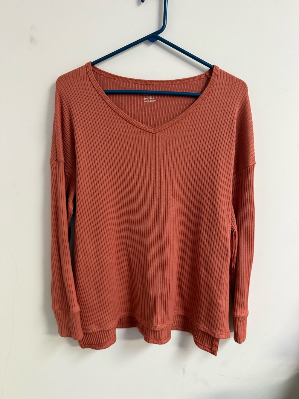 American Eagle Outfitters Waffle V-Neck Long Sleeve Top - Rusty Orange
